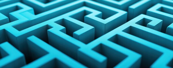 Intricate blue maze design featuring sharp lines and geometric patterns, ideal for concepts of challenge and direction.
