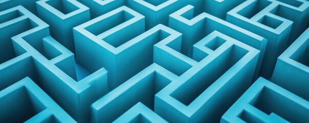 Intricate blue maze design showcasing sharp angles and endless paths. Perfect for illustrating complexity and navigation challenges.