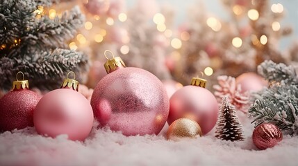 Obraz premium A beautifully decorated Christmas tree with red and gold ornaments, showcasing festive baubles and a wintery vibe perfect for the holiday season