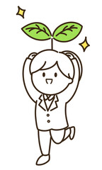 頭から双葉が生えている人のシンプルイラスト