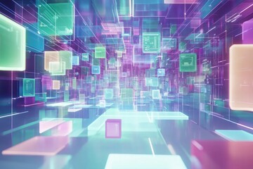 Obraz premium A futuristic digital space with floating holographic cubes-gigapixel-hq-scale-6_00x