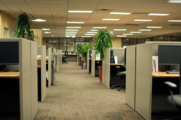 Corporate office with formal workstations and cubicles
