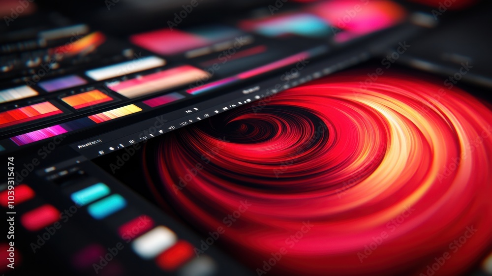 Poster vibrant abstract design featuring swirling patterns and color palettes, ideal for creative projects 