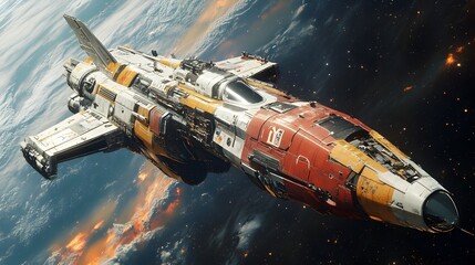 Obraz premium Futuristic Spacecraft Soaring Through the Cosmic Expanse of the Galaxy