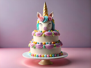 Delicious multi tiered 3d cute children unicorn shape birthday cake