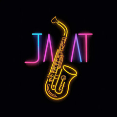 Naklejka premium generated illustration of glowing neon line Musical instrument saxophone icon isolated on black background
