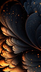 Obraz premium Abstract fractal art with swirling patterns and glowing lights in shades of black, gold, and blue.