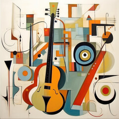Obraz premium generated illustration of a colorful abstract string instruments with swirling shapes
