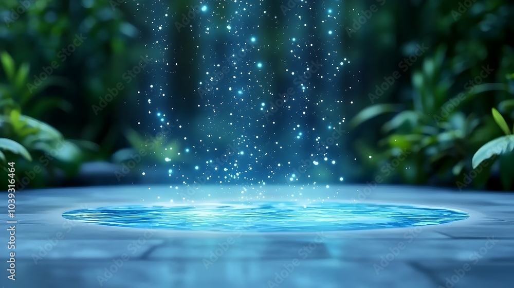 Poster enchanting 3d mapping of a levitating island with whimsical structures - crystal-clear waters and ma