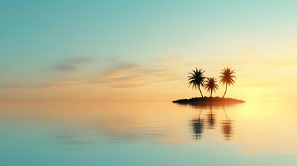 Serene Floating Island Paradise - Lush Jungles and Tranquil Waters Bathed in Golden Hour Light Captivating Natural Beauty