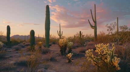 Twilight Cactus Garden with Warm Toned Light
