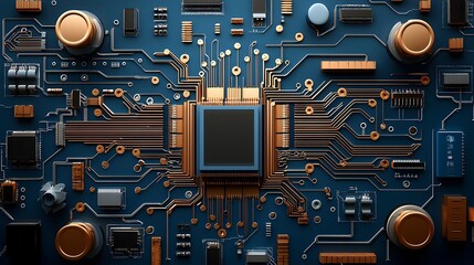 Fototapeta premium Paper Cut Representation of a Computer Circuit Board with Intricate Pathways and Electronic Components Minimalist and Abstract Design with Futuristic Technology Concept