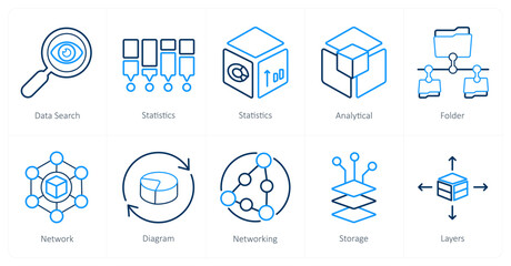 A set of 10 Big Data icons as data search, statistics, analytics