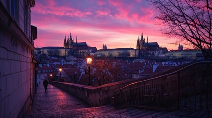 Naklejka premium Classic European City Skyline at Dusk