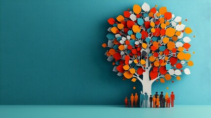 paper cut representation of a tree with leaves shaped like human figures conveying a concept of community growth and interconnectedness