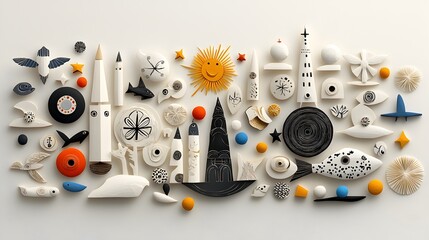 Obraz premium paper cut representations of various religious symbols such as crosses crescents and mandalas arranged together in an intricate layered design This image showcases a beautiful spiritual