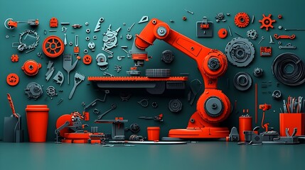 Obraz premium Paper cut Robotic Arms Assembling Products on a Fully Automated Factory Production Line