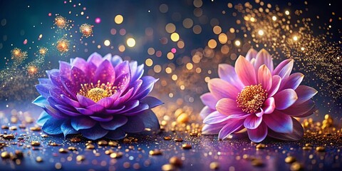 Delicate Petals Glowing with Golden Dust, A Symphony of Color in a Nighttime Dream