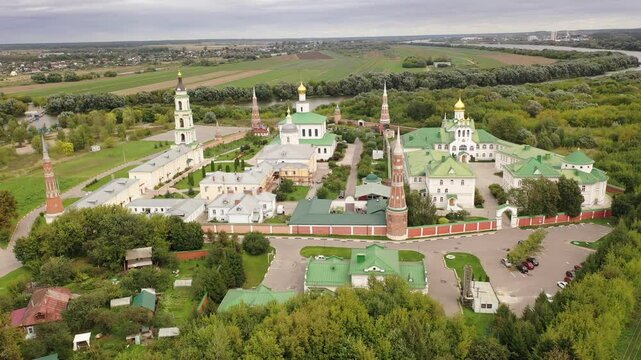  Aerial view of the Epiphany Staro-Golutvin Monastery on a warm September day, located on the outskirts of the city of Kolomna, Russia.