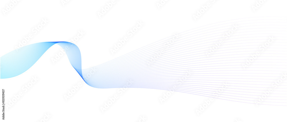 Poster Abstract vector wavy lines flowing smooth curve colorful gradient purple blue on transparent background in concept of technology, science, music, modern.