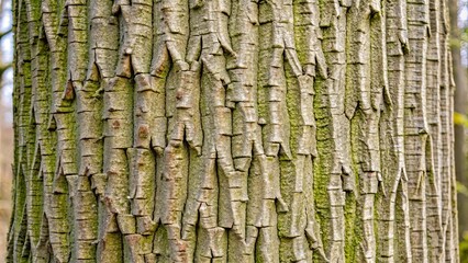 A close-up view of the intricate patterns and textures found on the bark of a mature tree, showcasing the natural beauty of the forest's silent giants.