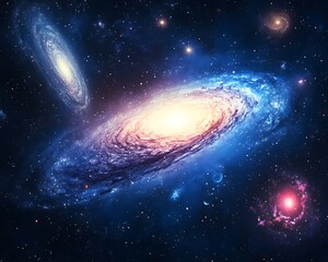 Fototapeta premium Colorful space Spiral galaxy cloud nebula. Stary night cosmos. Universe science astronomy