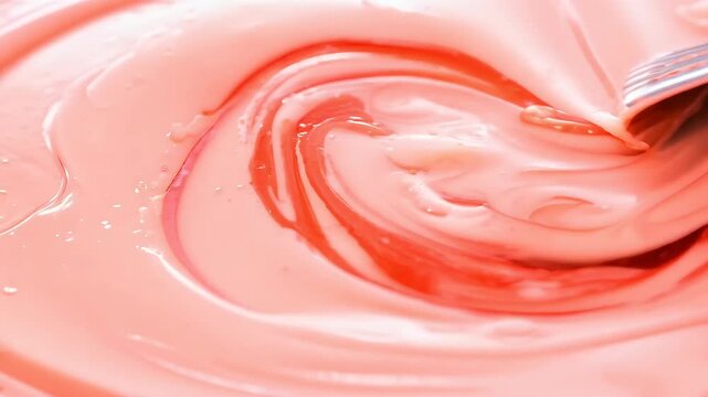 A pink wax cream cosmetic background features sticky balm sweet children&rsquo;s toothpaste artistically spread spatula texture highquality video footage paste teeth hot beauty aromatherapy