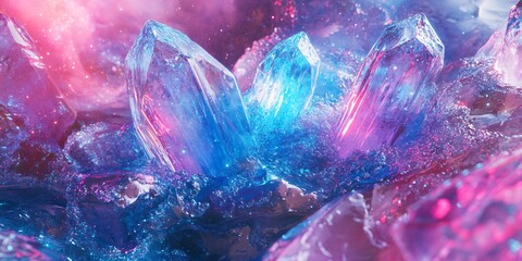 Abstract Representation of Glowing Crystals Surrounded by Cosmic Colors and Sparkling Atmosphere background