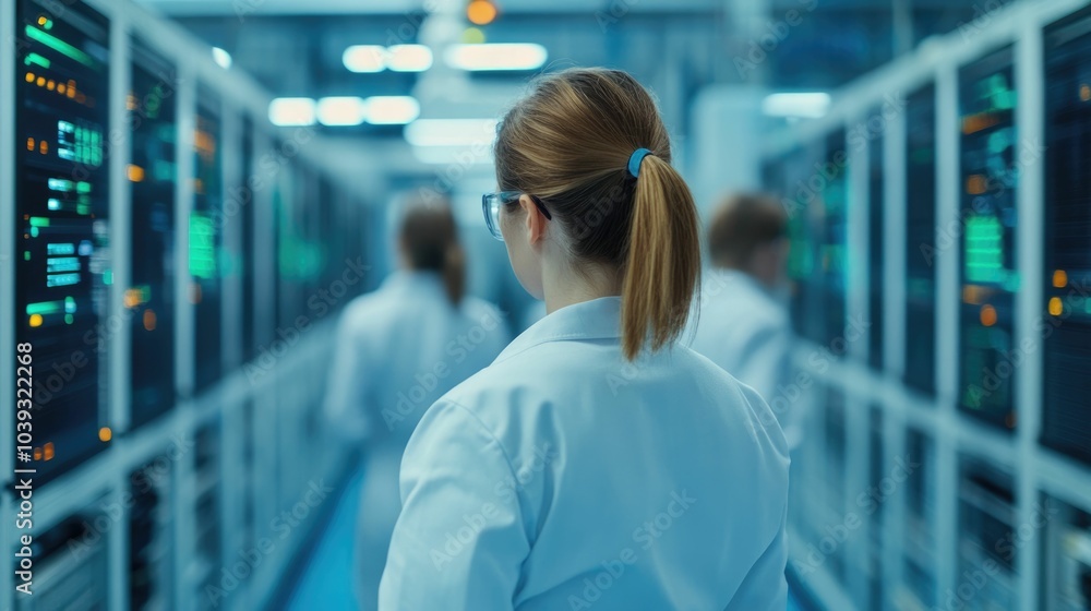 Poster team of engineers closely monitoring the production and processing of high tech electronics componen