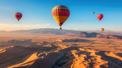 Fototapeta premium Colorful Hot Air Balloons Soaring Over Majestic Landscape
