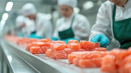 Team of Workers Inspecting Food Production Line for Assurance and Control Process in Industrial Manufacturing Plant