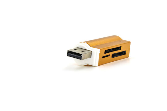 Yellow card reader isolated on white background