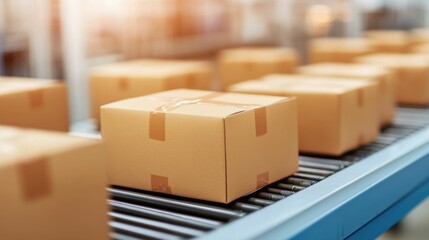 A factory floor filled with machines and conveyor belts producing biodegradable packaging materials showcasing sustainable manufacturing practices and eco friendly production processes