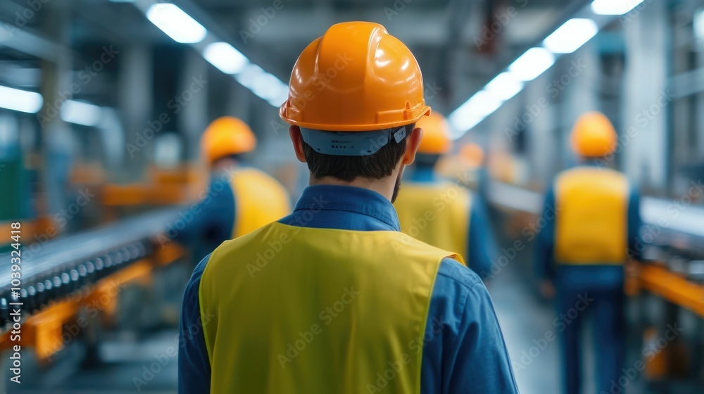 Poster robotic automotive parts assembly line with high tech industrial machinery deep depth of field and p