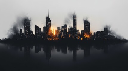 Obraz premium Abstract urban skyline, simple and serious design, black background. This modern and masculine symbol concept highlights the urban landscape, showcasing bold structures and simple aesthetics.