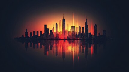 Fototapeta premium Abstract urban skyline, simple and serious design, black background. This modern and masculine symbol concept highlights the urban landscape, showcasing bold structures and simple aesthetics.