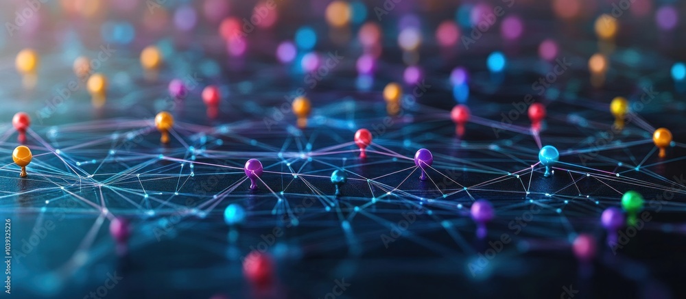 Aufkleber abstract network connection with colored dots.