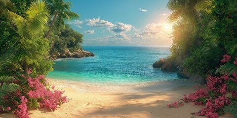  Summer beach travel vacation paradise banner background.