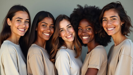 Smiling Young Multiracial Girls Posing Together, Celebrating Diversity and Friendship. 