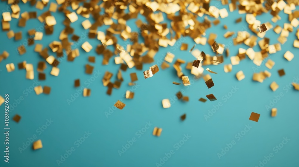 Poster captivating image showcasing a cascade of golden confetti floating gracefully symbolizing a joyous o