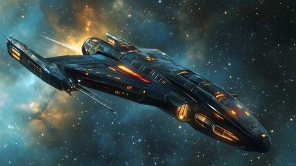 Obraz premium Futuristic Spacecraft Soaring Through the Cosmic Expanse of a Galactic Nebula