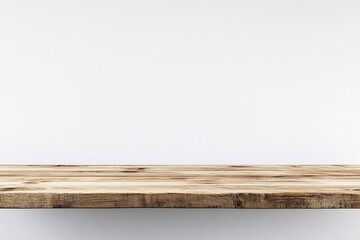 Empty, beautiful wooden tabletop counter on an interior with a clean white background