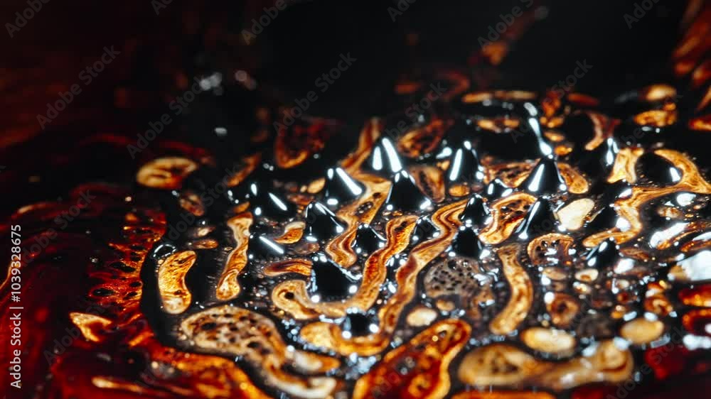 Poster abstract fluids merge in a mesmerizing pattern of swirling dark and golden colors, macro shot