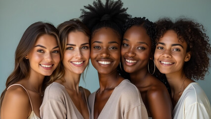 Fototapeta premium Smiling Young Multiracial Girls Posing Together, Celebrating Diversity and Friendship. 