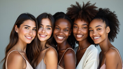 Obraz premium Smiling Young Multiracial Girls Posing Together, Celebrating Diversity and Friendship. 