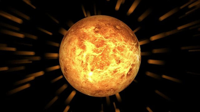 Venus planet rotating in space, on with particle animation
