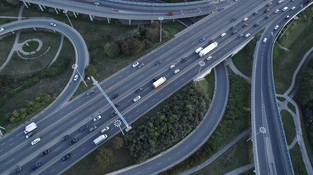 S8 highway road with forming traffic, aerial drone view