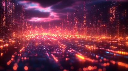 Obraz premium Futuristic cityscape with glowing lights and vibrant colors.