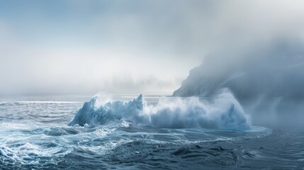 Obraz premium Panoramic Glacier Calving View in Calm Waters