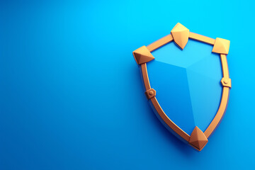 Shield against blue background symbolizes protection and security concept